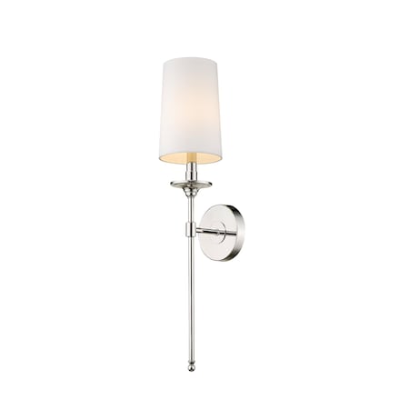 Emily 1 Light Wall Sconce, Polished Nickel & White